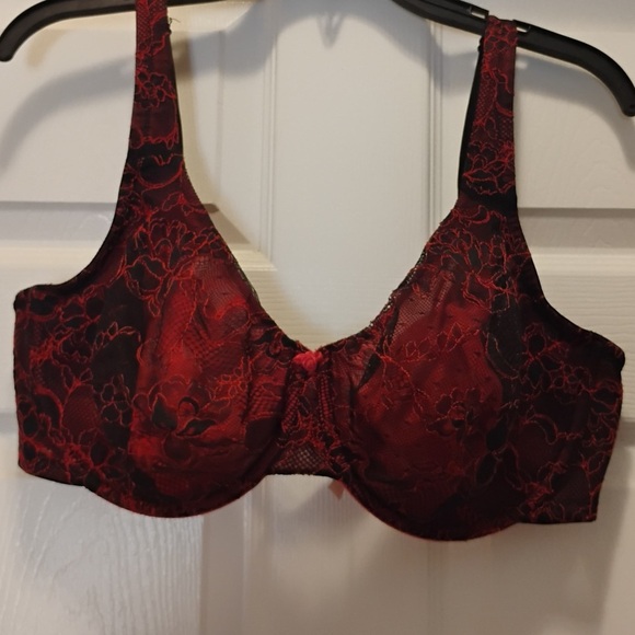 Cacique Red and Black Lace Underwire Bra Unpadded Intimate Sexy Secret Size 42DD - Picture 2 of 5